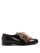 Rupert Sanderson Rosebud Feather-embellished Buckle Leather Flats