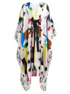 Matchesfashion.com Andrew Gn - Malovich Geometric Print Silk Satin Kaftan Dress - Womens - White Multi