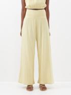 Anaak - Maya Shirred Cotton Wide-leg Trousers - Womens - Yellow