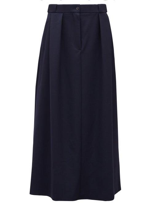 Ladies Rtw The Row - Jaako Pleated Wool-blend Canvas Skirt - Womens - Navy