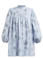 Matchesfashion.com Ganni - Over The Moon Print Poplin Mini Dress - Womens - Blue