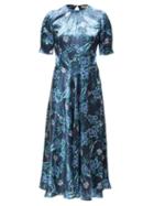 Matchesfashion.com Altuzarra - Adeline Floral Print Charmeuse Midi Dress - Womens - Blue Print