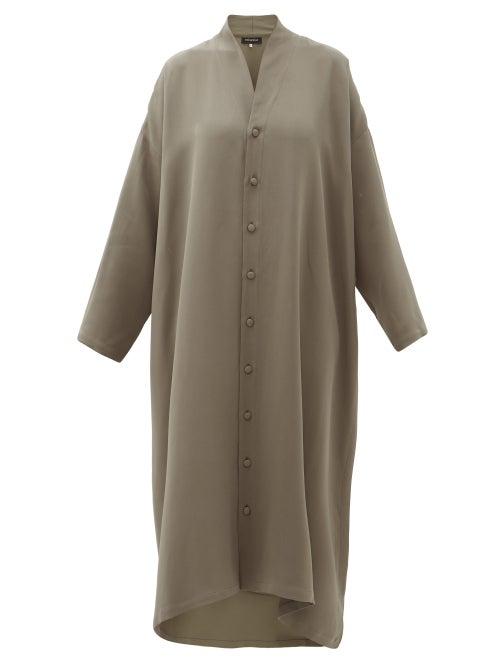 Matchesfashion.com Eskandar - Shawl-collar Silk-crepe Shirt Dress - Womens - Mid Grey