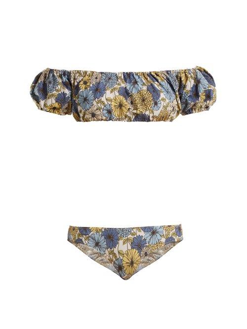 Matchesfashion.com Lisa Marie Fernandez - Leandra Off The Shoulder Floral Print Bikini - Womens - Cream Multi