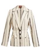 Matchesfashion.com Albus Lumen - Safi Striped Single Breasted Blazer - Womens - White