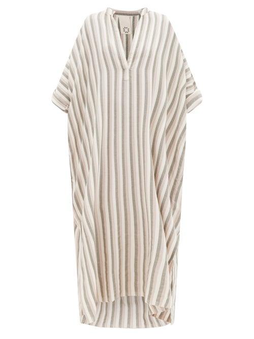 Ladies Beachwear Marrakshi Life - Striped Cotton Kaftan - Womens - Beige Multi