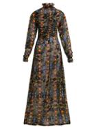 Matchesfashion.com Preen By Thornton Bregazzi - Ameline High Neck Silk Blend Devor Dress - Womens - Black Multi
