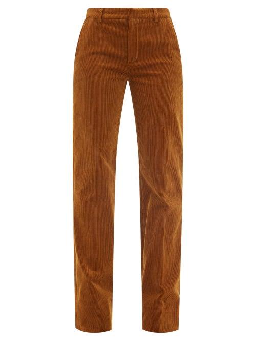 Saint Laurent - Cotton-corduroy Straight-leg Trousers - Womens - Camel