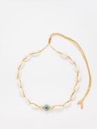Tohum - Evil Eye Glass, Shell & 24kt Gold-plated Necklace - Womens - Green Multi