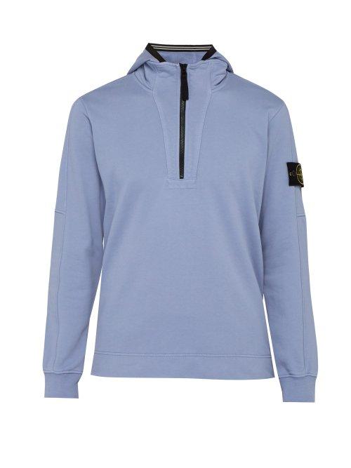 Matchesfashion.com Stone Island - Half Zip Cotton Hooded Sweatshirt - Mens - Light Purple