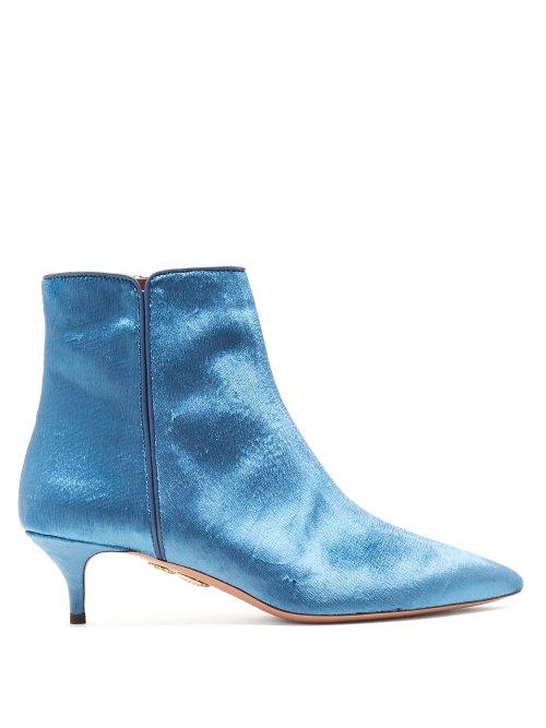 Matchesfashion.com Aquazzura - Quant 45 Point Toe Velvet Ankle Boots - Womens - Blue