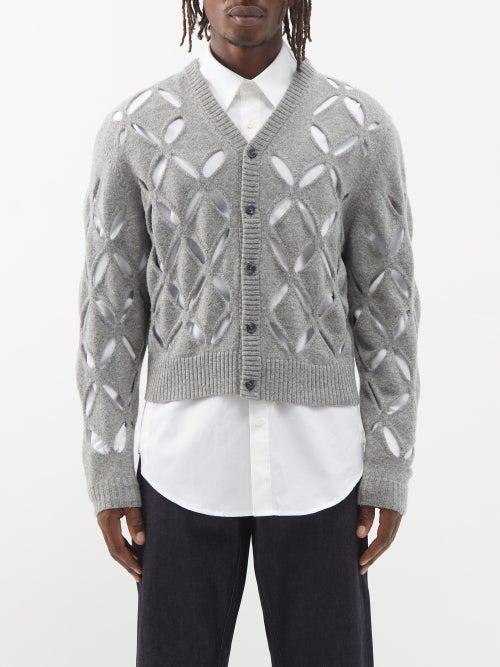 Stefan Cooke - Cutout Wool Cardigan - Mens - Grey