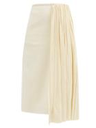 Matchesfashion.com Jil Sander - Draped Pliss-panel Cotton-blend Skirt - Womens - Ivory