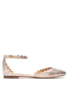 Chloé Lauren Scallop-edged Crackled-leather Flats