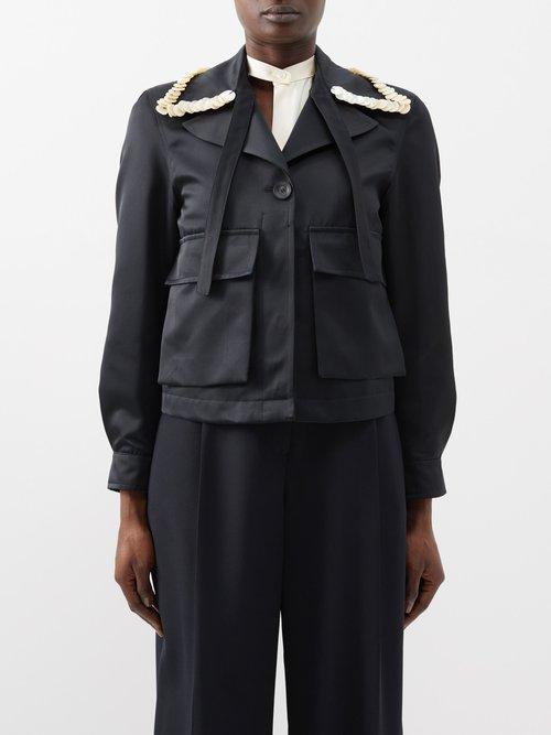 Wales Bonner - Moonlight Sequin-collar Satin Jacket - Womens - Black White
