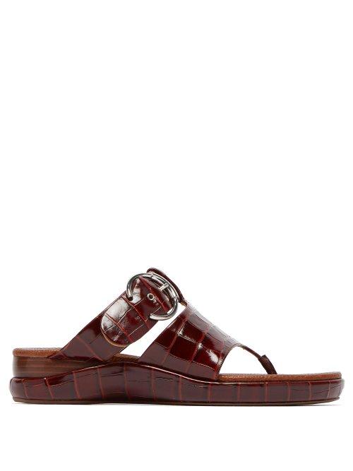 Matchesfashion.com Chlo - Crocodile Embossed Asymmetric Leather Sandals - Womens - Brown