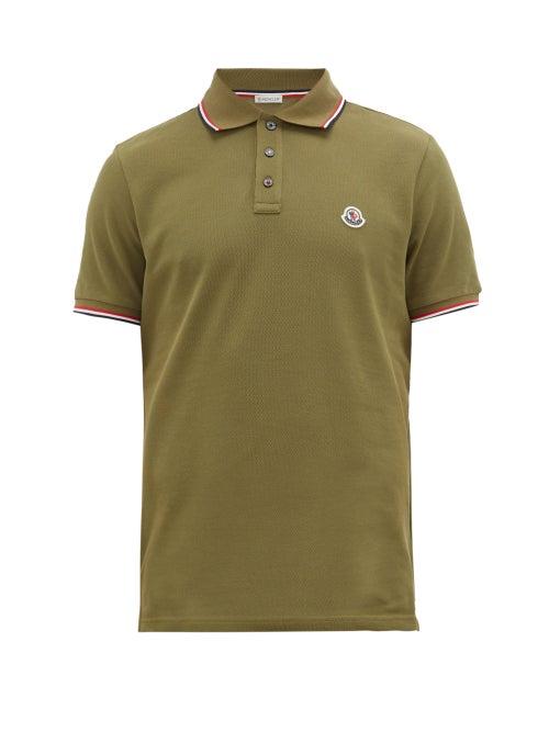 Matchesfashion.com Moncler - Tipped-trim Logo-plaque Cotton-piqu Polo Shirt - Mens - Khaki