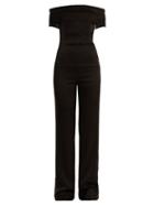 Matchesfashion.com Galvan - Conquista Fringed Off The Shoulder Crepe Jumpsuit - Womens - Black