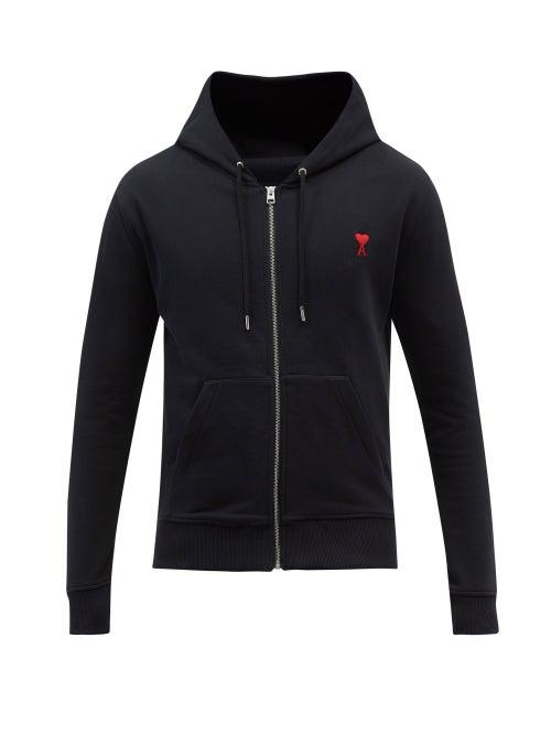 Ami - Ami De Caur Zipped Cotton Hooded Sweatshirt - Mens - Black