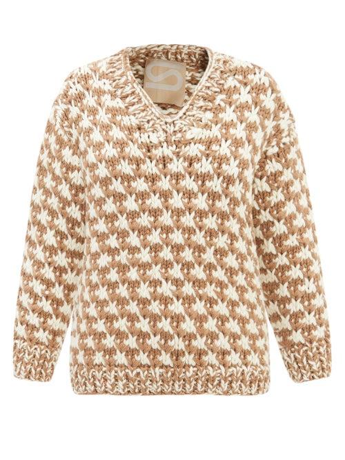 Saunders - Camille V-neck Merino Sweater - Womens - Cream Multi