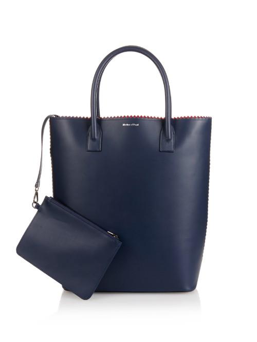 Mother Of Pearl Scalloped-edges Leather Shopper