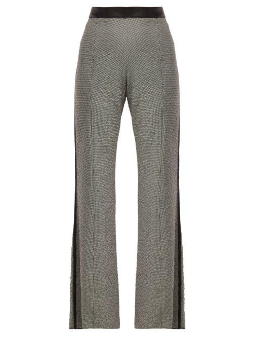 Matchesfashion.com Loewe - Houndstooth Leather Trim Trousers - Womens - Black White