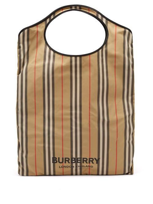 Burberry - Icon-stripe Recycled-fibre Tote Bag - Womens - Beige Multi