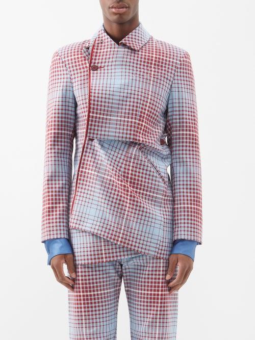 Charles Jeffrey Loverboy - Asymmetric Checked Cotton Jacket - Mens - Blue Red