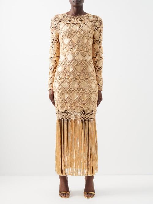 Zimmermann - Kaleidoscope Fringed Macram Dress - Womens - Gold