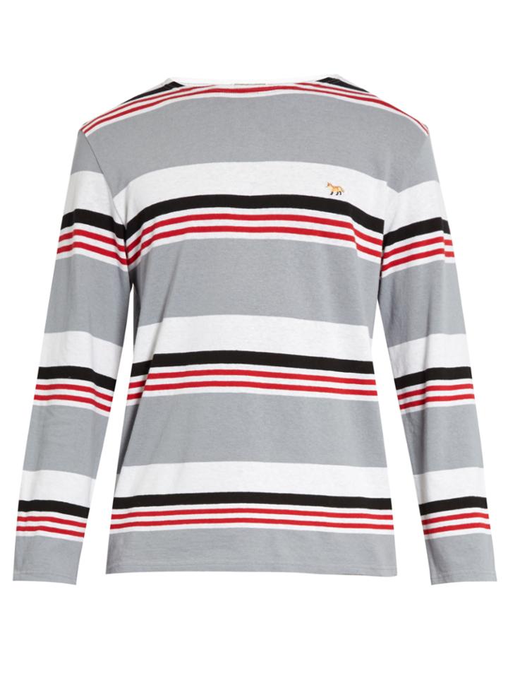 Maison Kitsuné Logo-embroidered Striped T-shirt