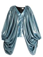 Matchesfashion.com Hillier Bartley - Balloon Sleeve Silk Blend And Faux Leather Top - Womens - Blue