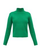 Matchesfashion.com Tibi - Zip Through Roll Neck Ribbed Sweater - Womens - Green