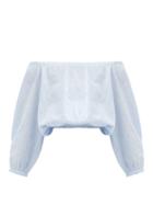 Matchesfashion.com Melissa Odabash - Dana Off-the-shoulder Striped Cotton Top - Womens - Light Blue