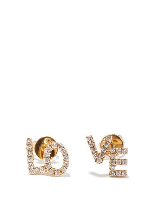Rosa De La Cruz - Love Text Diamond & 18kt Gold Earrings - Womens - Yellow Gold