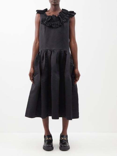 Comme Des Garons Comme Des Garons - Ruffled Satin Midi Dress - Womens - Black