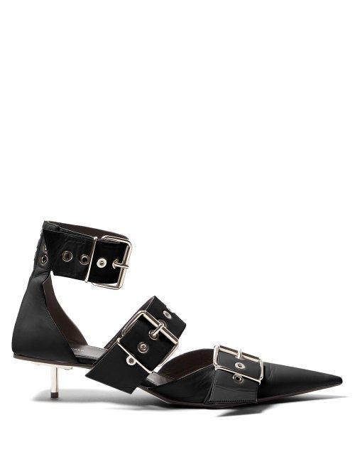 Matchesfashion.com Balenciaga - Belt Buckle 40mm Leather Stiletto Pumps - Womens - Black