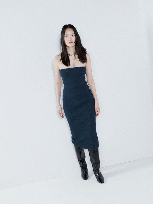 Raey - Knitted Rib Bandeau Dress - Womens - Blue