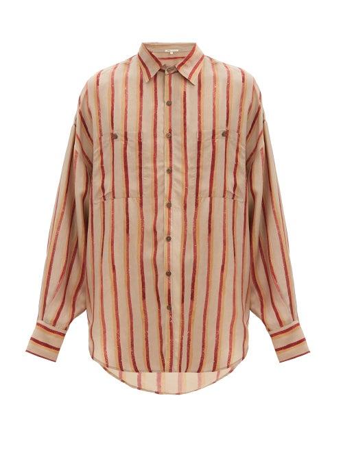 Matchesfashion.com 11.11 / Eleven Eleven - Vboy Oversized Striped Cotton Shirt - Mens - Beige