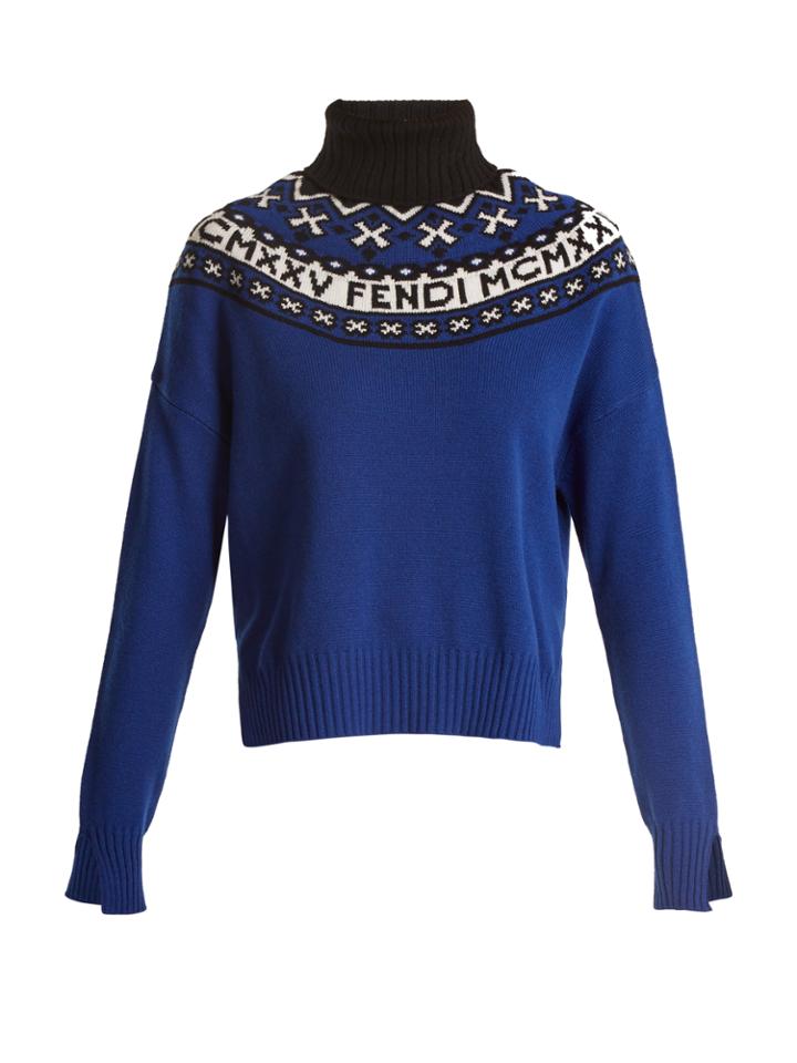 Fendi Fair Isle And Logo-intarsia Wool-blend Sweater