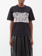 Alexander Mcqueen - Corset-print Cotton-jersey T-shirt - Womens - Black Pink