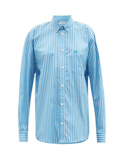 Matchesfashion.com Balenciaga - Logo-embroidered Striped Cotton-twill Shirt - Womens - Blue Stripe