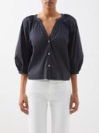 Staud - Dill Puff-sleeve Cotton-blend Poplin Blouse - Womens - Black