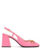 Matchesfashion.com Gucci - Horsebit Square-toe Leather Slingback Pumps - Womens - Pink