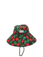 Matchesfashion.com Ganni - Rose-print Drawcord Cotton-poplin Bucket Hat - Womens - Red Multi