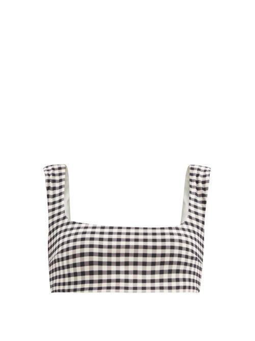 Matchesfashion.com Haight - Brigitte Gingham-check Jersey Bikini Top - Womens - Black White