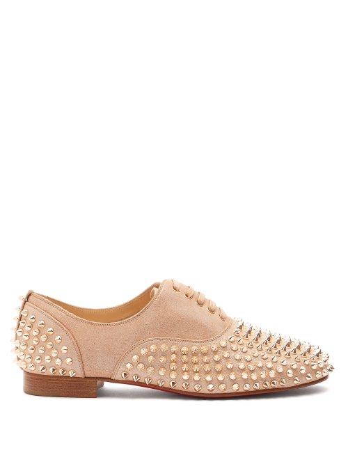 Matchesfashion.com Christian Louboutin - Freddy Studded Lam Loafers - Womens - Nude Gold