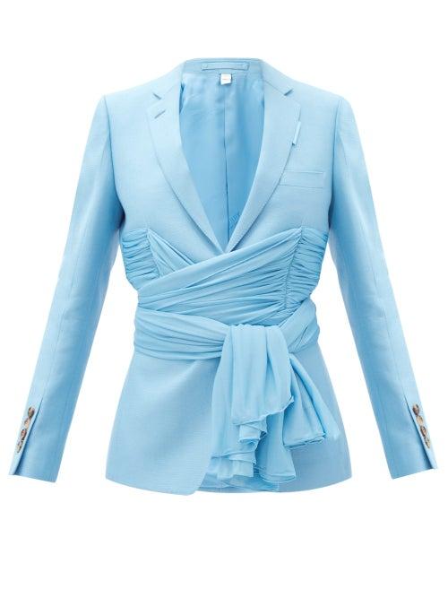Matchesfashion.com Burberry - Single-breasted Chiffon-waist Wool-blend Jacket - Womens - Light Blue