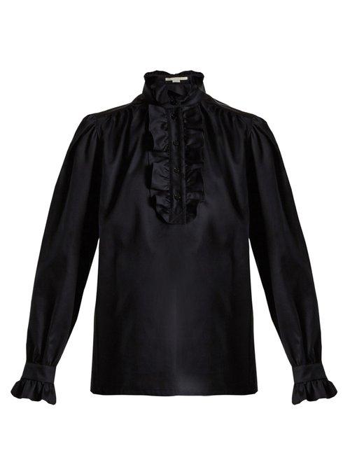 Matchesfashion.com Stella Mccartney - Meredith Ruffle Trimmed Cotton Poplin Blouse - Womens - Navy