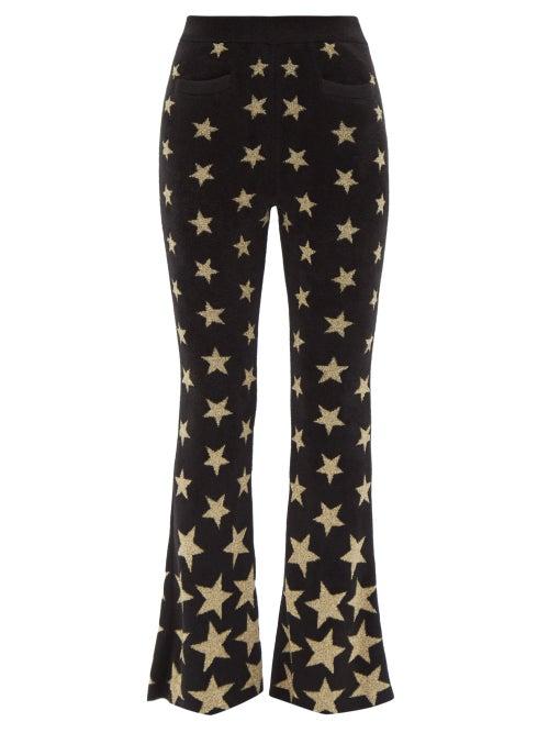 Paco Rabanne - Star-jacquard Flare-leg Trousers - Womens - Black Gold