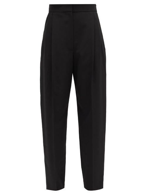Matchesfashion.com Alexander Mcqueen - Pleated Wool Grain-de-poudre Pegged Trousers - Womens - Black